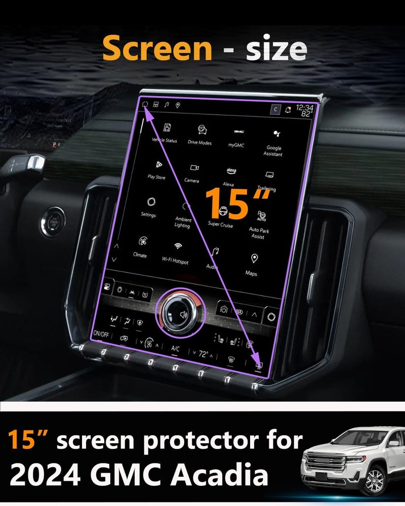 VIAROOM Screen Protector For GMC Acadia 2024-2026, Tempered Glass Protective Film For Acadia 2026 2025 2024 Accessories - 15 inch - Image 2